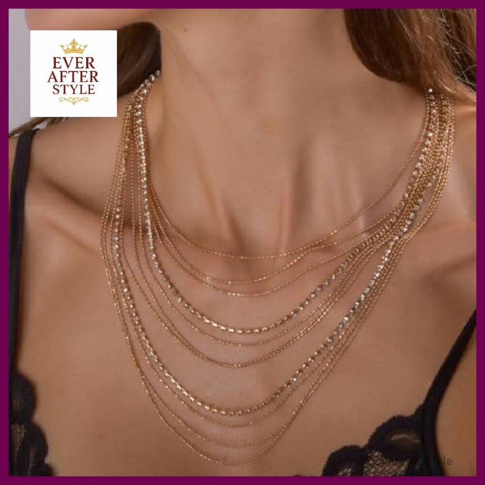 Simulated Diamond Statement Necklace Layered Wate… - image 6